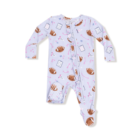 Touchdown Time 2 Way Zipper Ruffle Back Footie - Lavendar