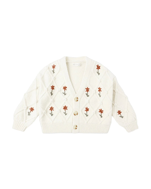 Boxy Crop Cardigan || Winter Daisy Embroidery