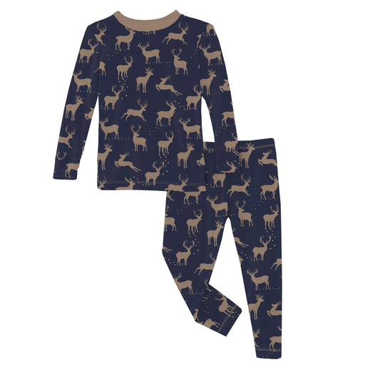 Print Long Sleeve Pajama Set in Peacoat Elk