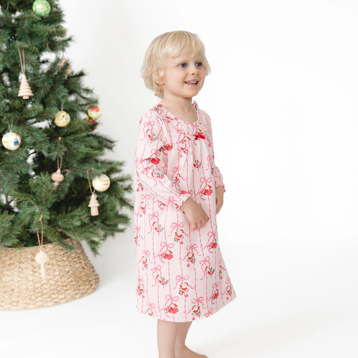 Bows & Santa Long Sleeve Gown With Ruffle Collar