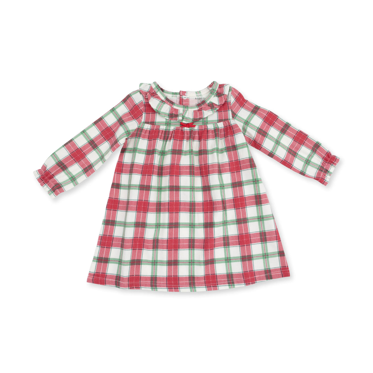 Holiday Plaid Long Sleeve Gown with Ruffle Collar
