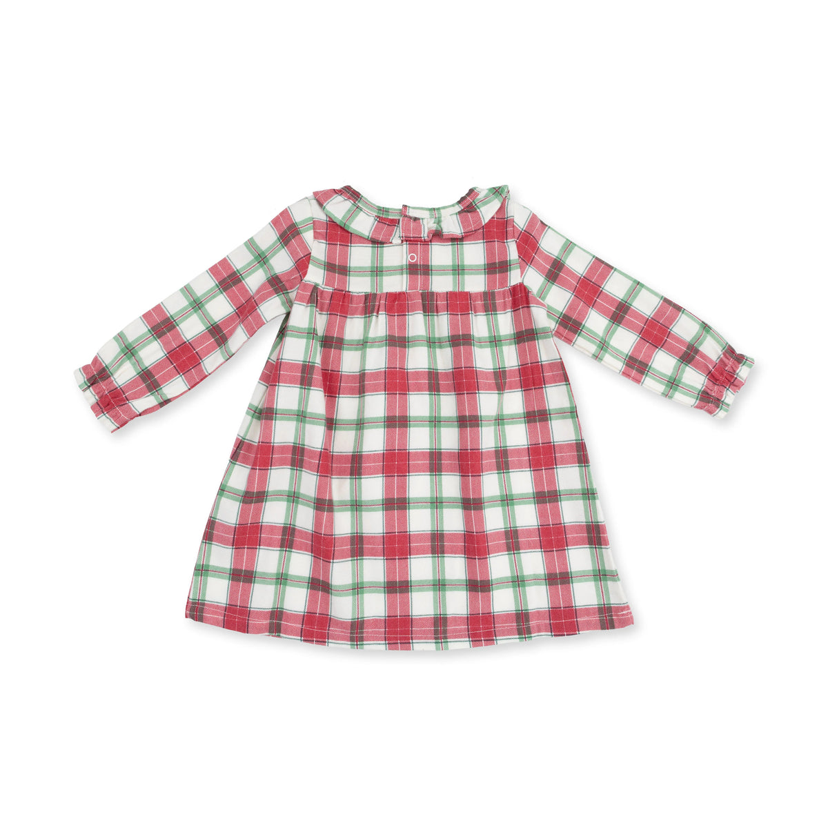 Holiday Plaid Long Sleeve Gown with Ruffle Collar