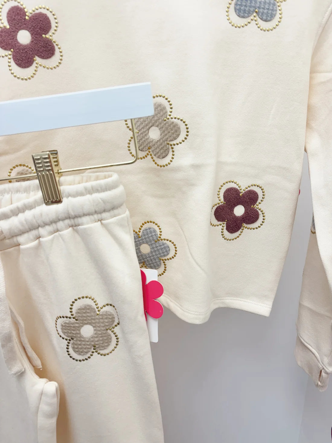 Rhinestone Flowers Sweatshirt & Pant Set