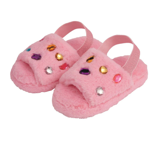 Pink Jeweled Fur Slippers
