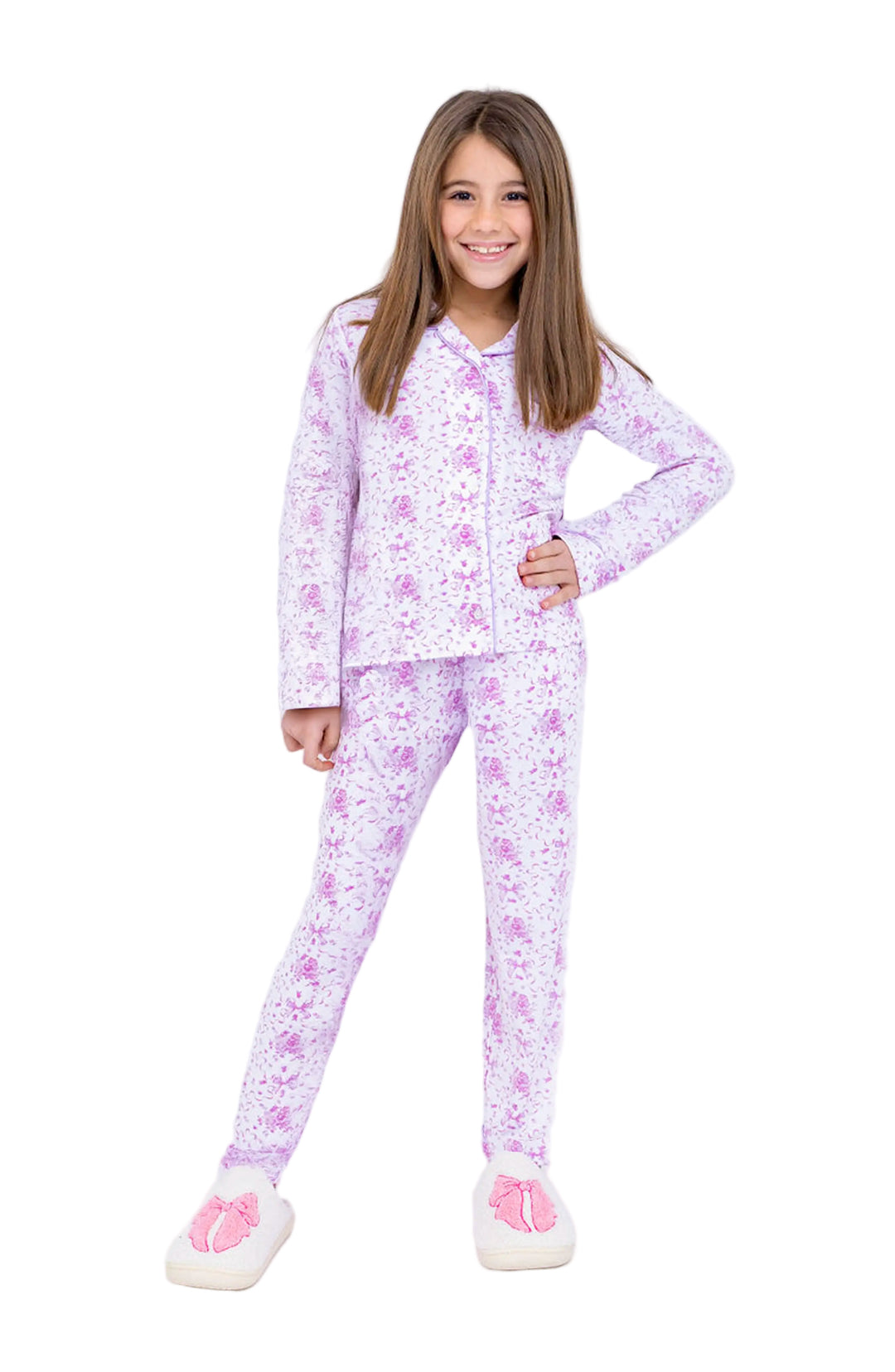 Floral Bows Long Sleeve Jersey Pajama Set