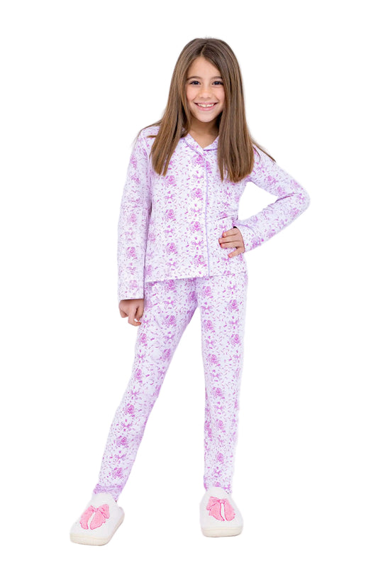 Floral Bows Long Sleeve Jersey Pajama Set