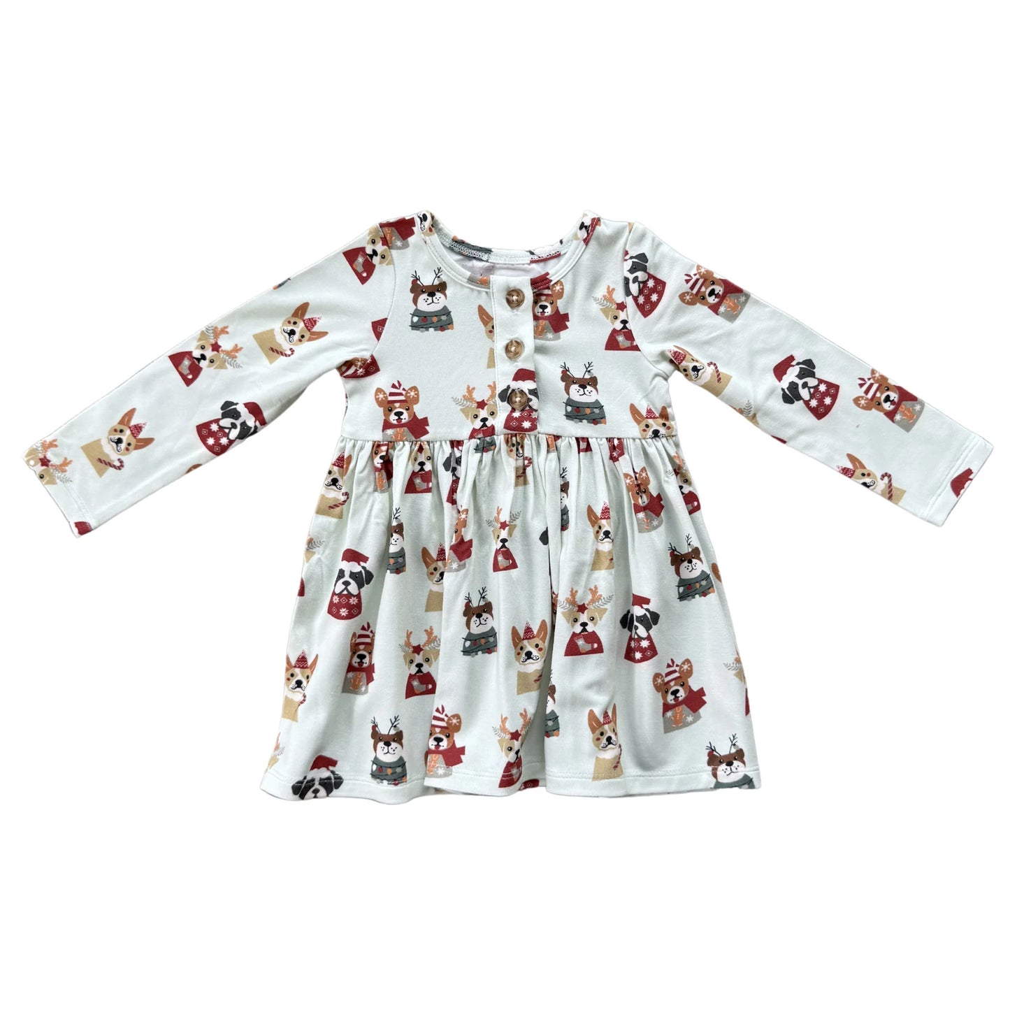 Christmas Dogs Long Sleeve Henley Dress