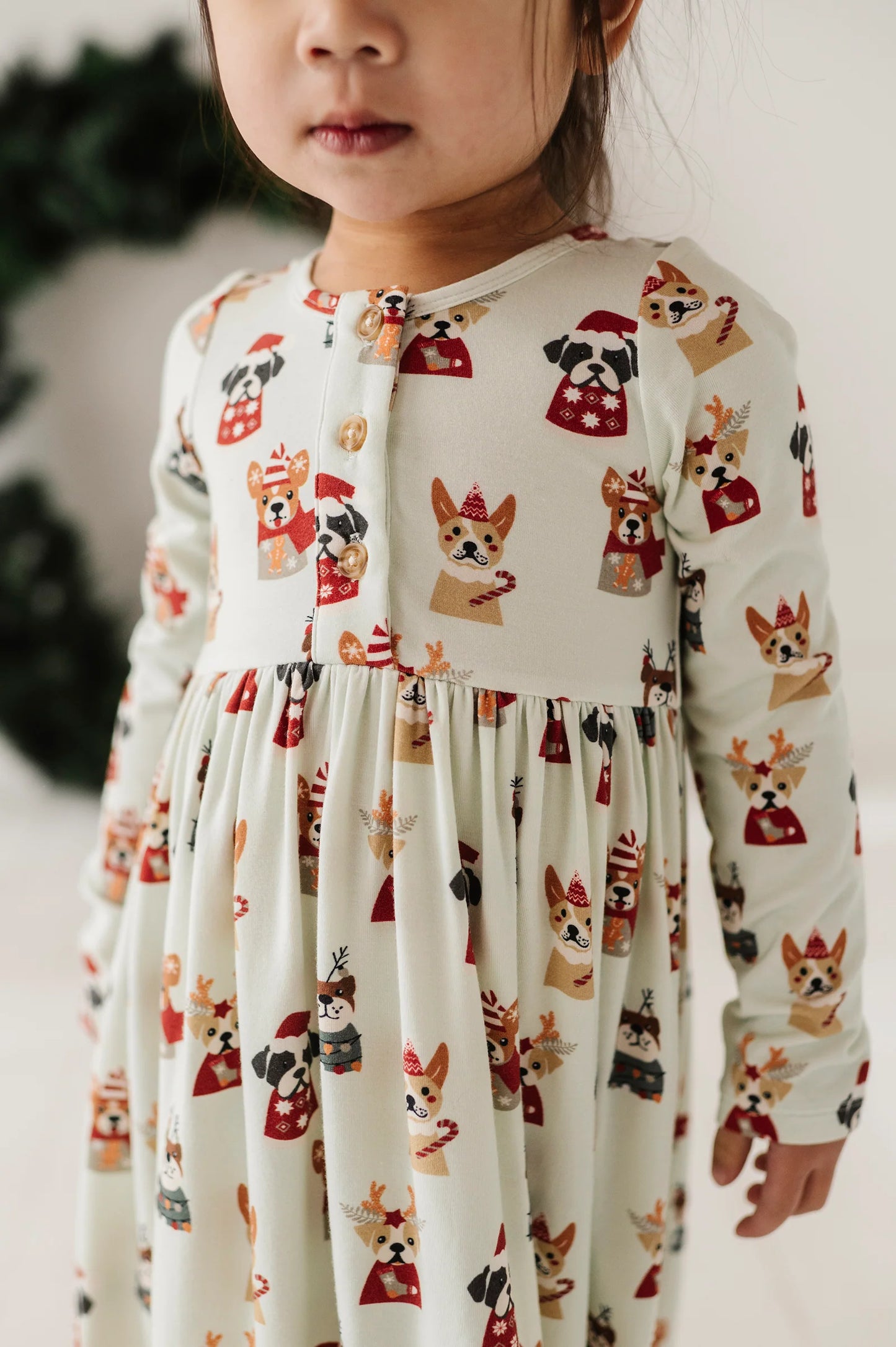 Christmas Dogs Long Sleeve Henley Dress