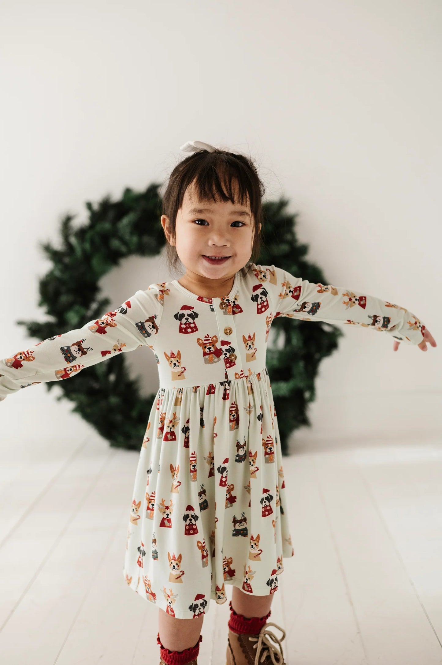 Christmas Dogs Long Sleeve Henley Dress