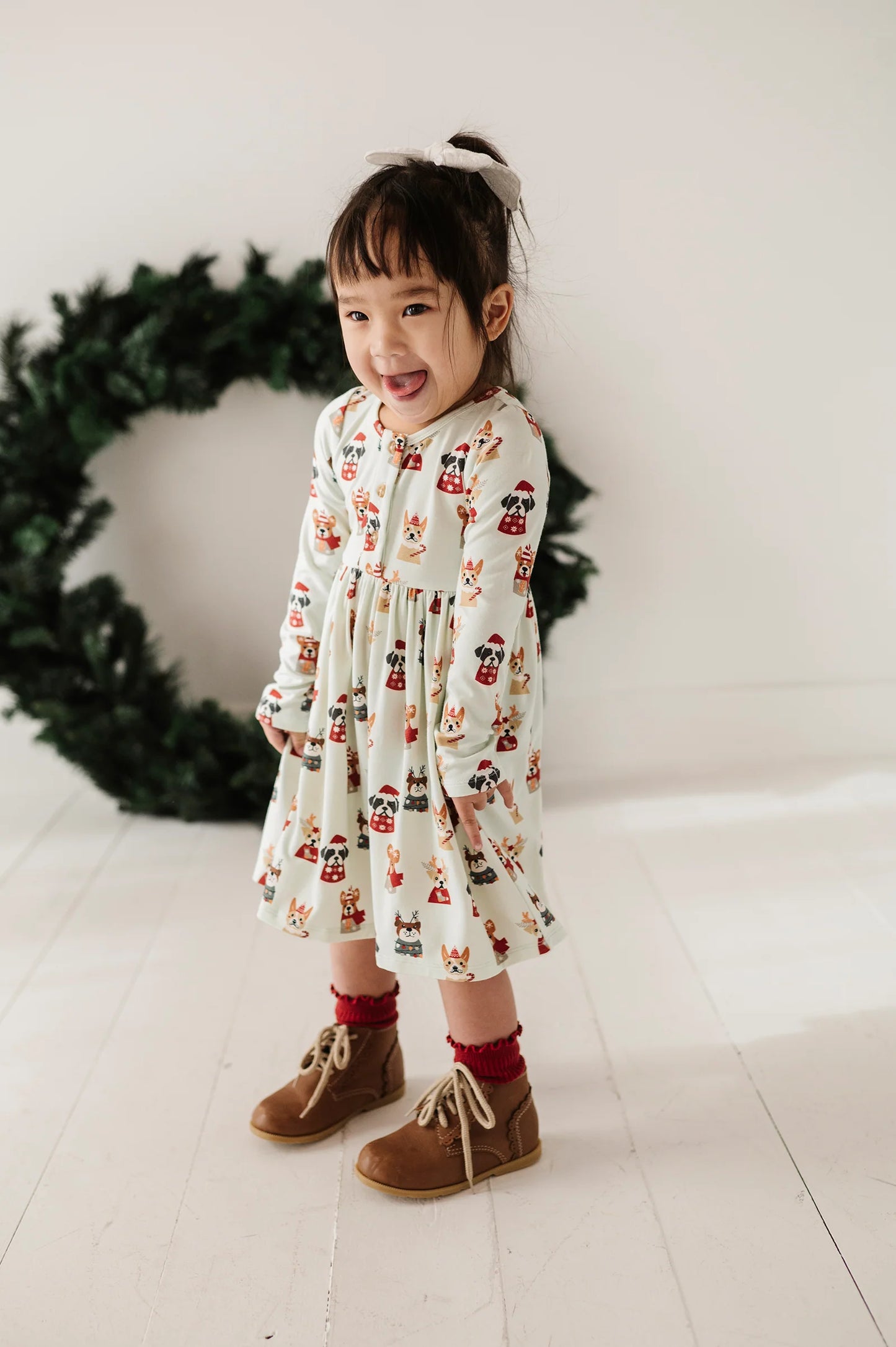 Christmas Dogs Long Sleeve Henley Dress