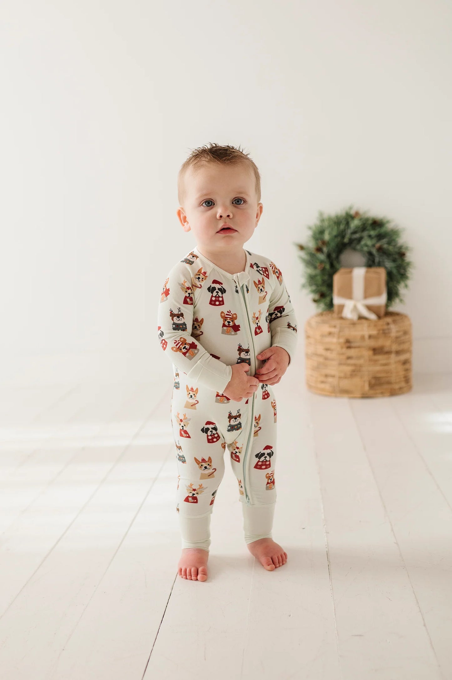 Christmas Dogs Long Sleeve Zip Romper