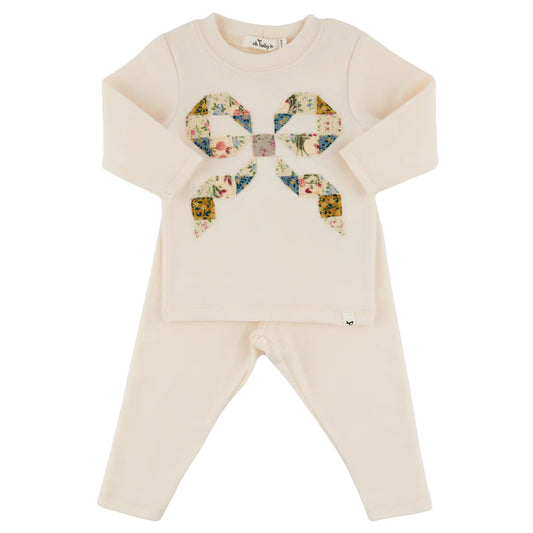 oh baby! Floral Quilt Bow 2 Piece Set - Natural