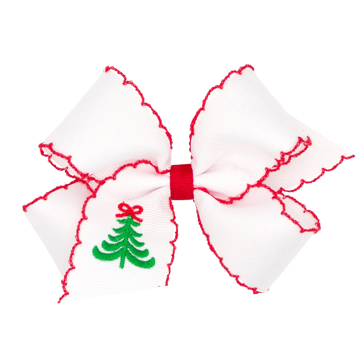 Medium Hair Bow with Moonstitch Edge and Christmas Embroidery- Tree