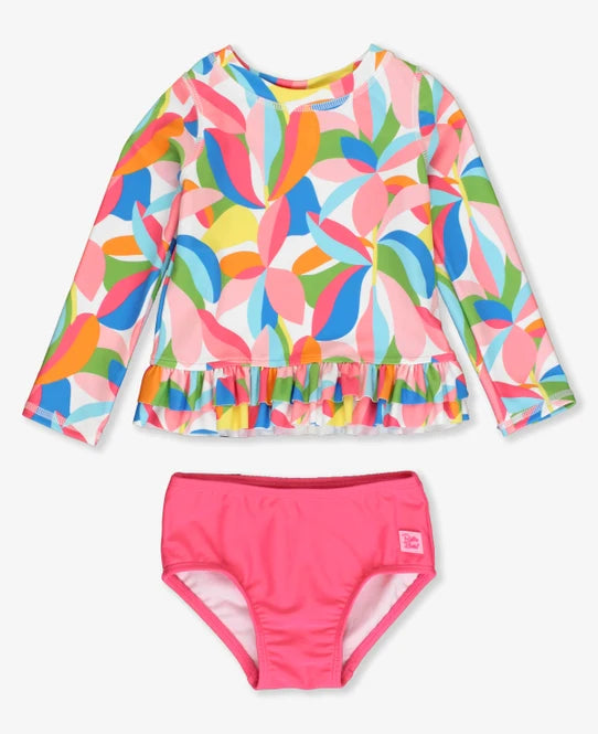 Tropical Adventure Ruffle Hem Rash Guard 2-Piece