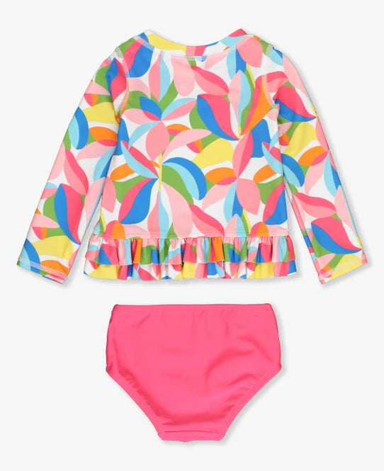 Tropical Adventure Ruffle Hem Rash Guard 2-Piece