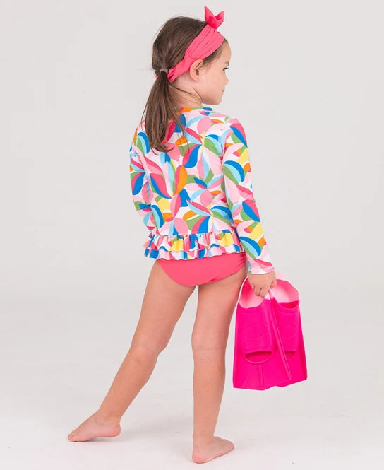 Tropical Adventure Ruffle Hem Rash Guard 2-Piece