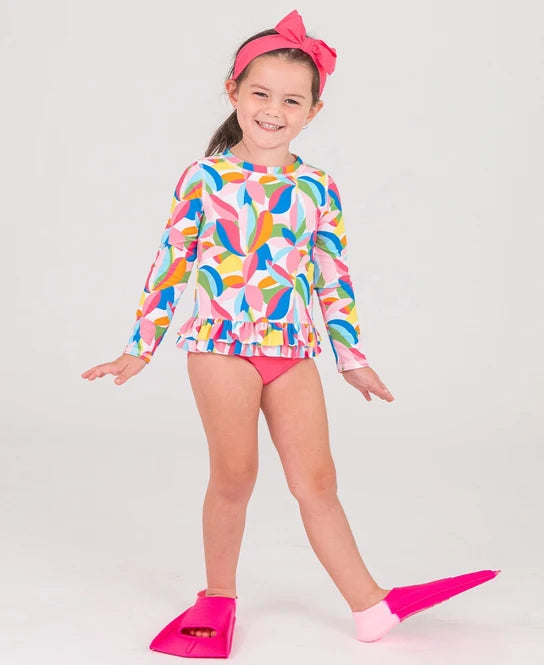 Tropical Adventure Ruffle Hem Rash Guard 2-Piece