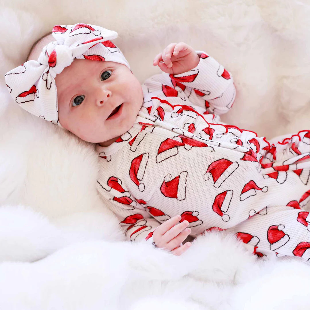 Santa Baby Bamboo Waffle Zipper Ruffle Footie
