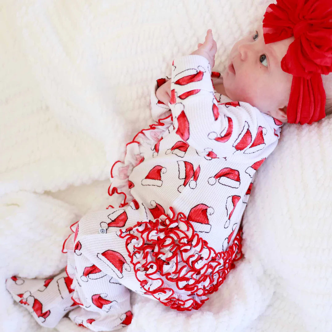 Santa Baby Bamboo Waffle Zipper Ruffle Footie