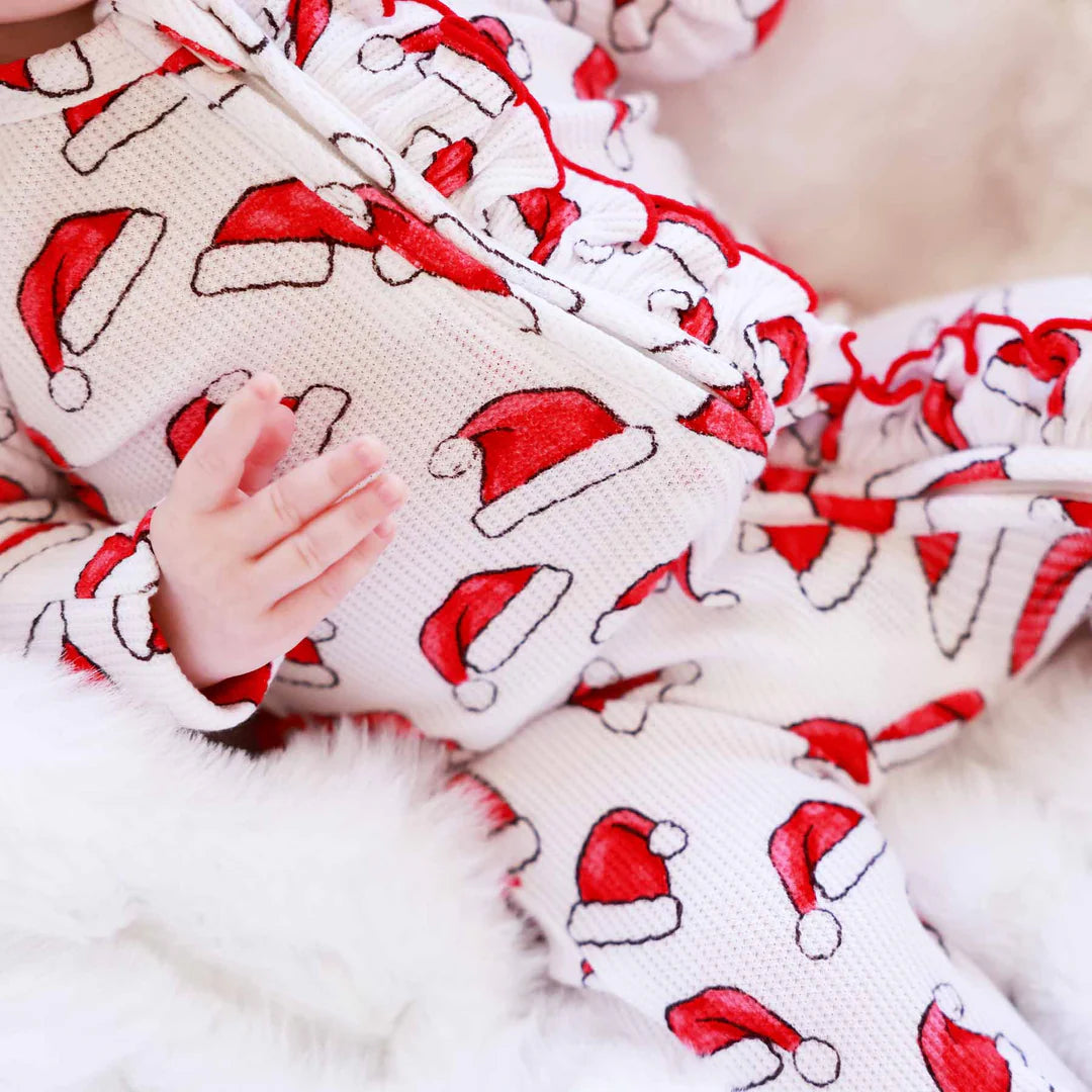 Santa Baby Bamboo Waffle Zipper Ruffle Footie