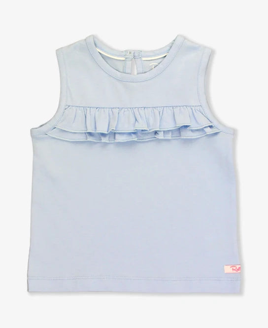 Windsurfer Blue Knit Ruffle Trim Tank