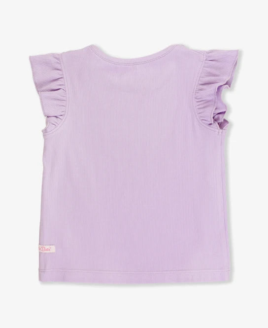 Lavender Rib Knit Flutter Sleeve Top