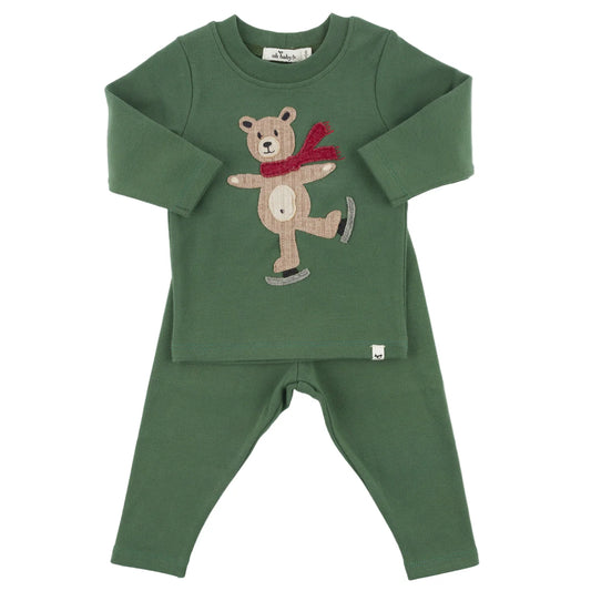 oh baby! Ice Skating Bear Two Piece Set - Spruce