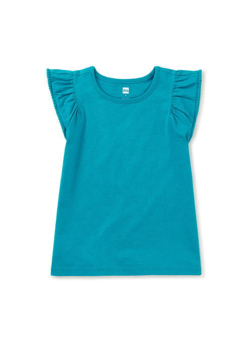 Enamel Blue Pom-Pom Flutter Top