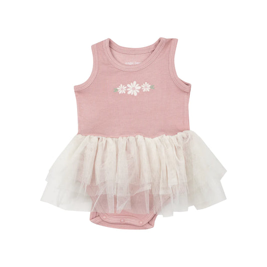 Silver Pink Solid Rib Tutu Bodysuit