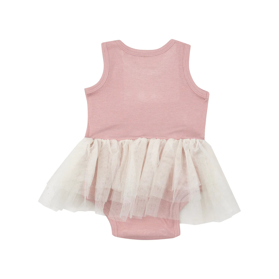 Silver Pink Solid Rib Tutu Bodysuit