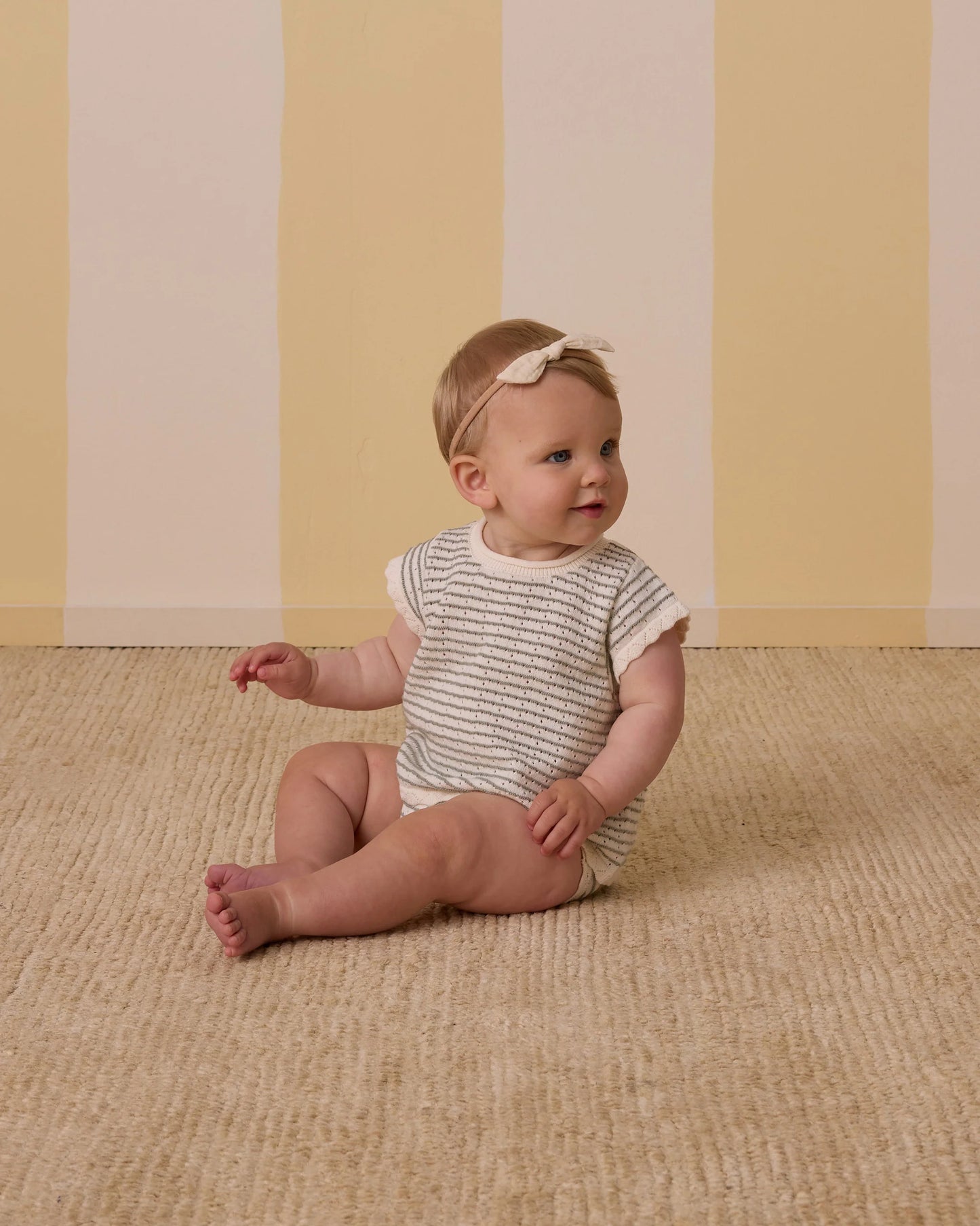 Scallop Knit Baby Set Sage Stripe