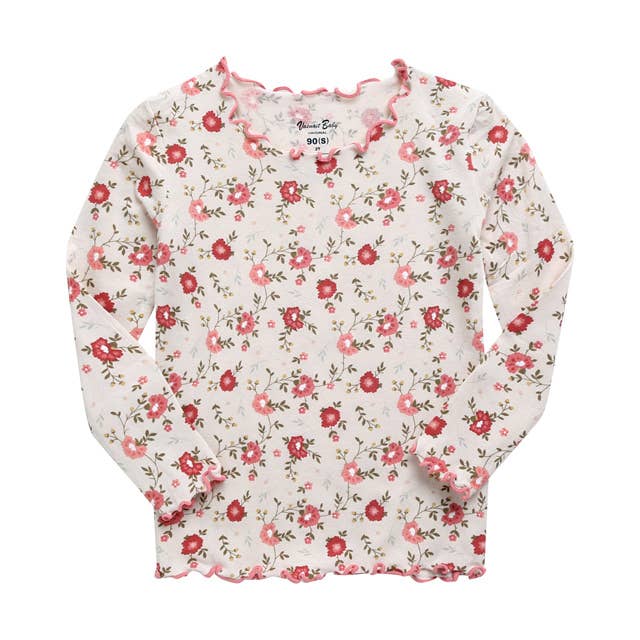 Shirring Red Flower Long Sleeve Pajamas