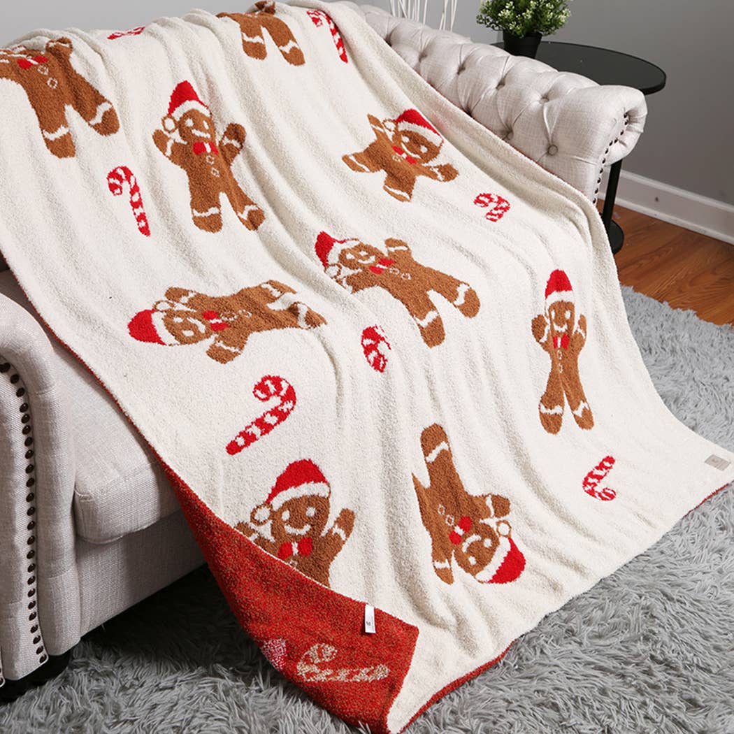 Gingerbread & Santa Print Cozy Soft Throw Blanket