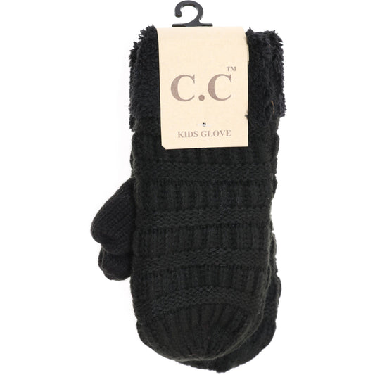 Fuzzy Lined Knitted Mittens Black