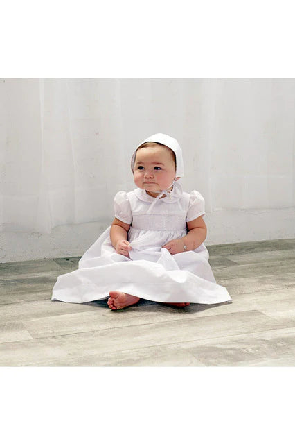 Smocked Cross Baby Christening Gown with Bonnet