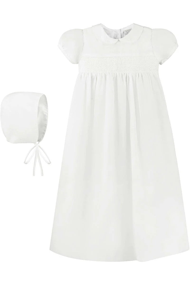 Smocked Cross Baby Christening Gown with Bonnet