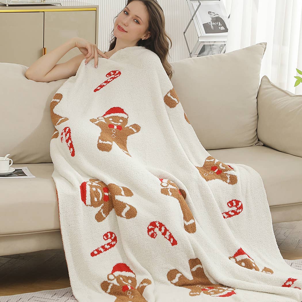 Gingerbread & Santa Print Cozy Soft Throw Blanket