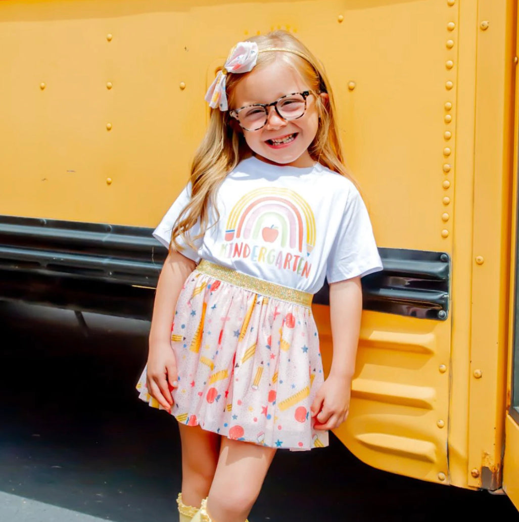 Kindergarten Pencil Rainbow Short Sleeve Tee