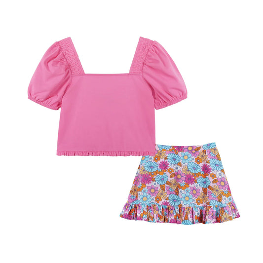 Tween Pink Floral Skirt Set