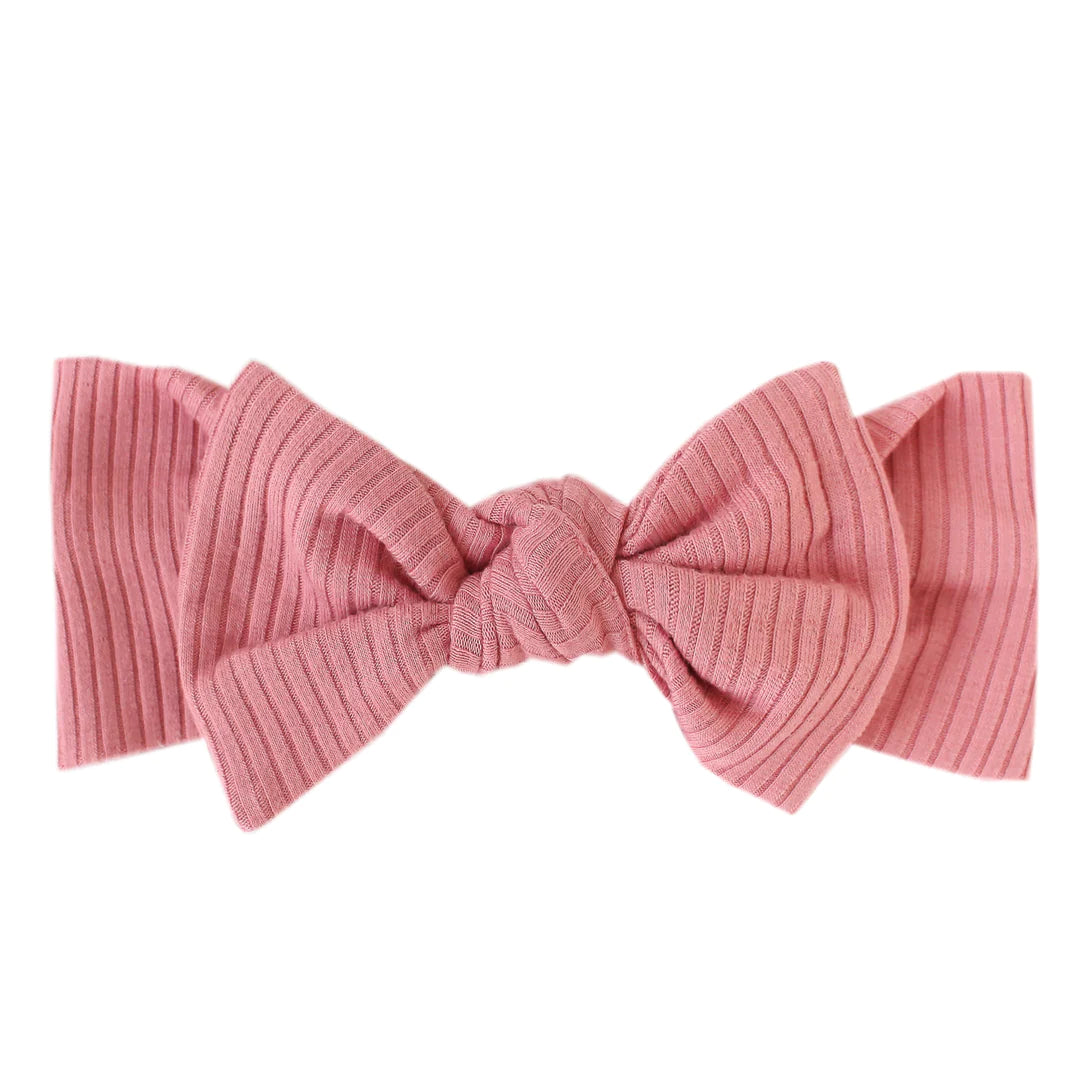 Rib Knit Headband Bow Rosewood