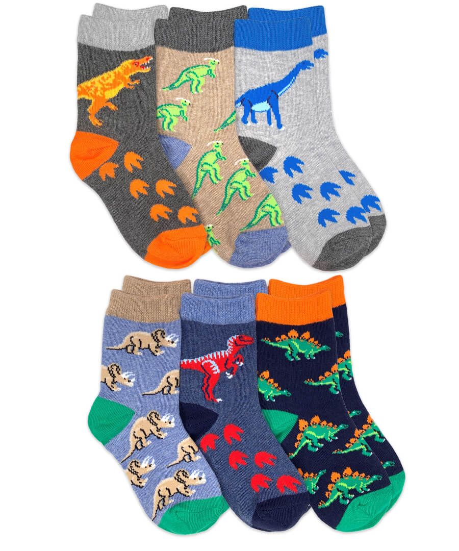 Dinosaur Pattern Crew Socks 6 Pair Pack