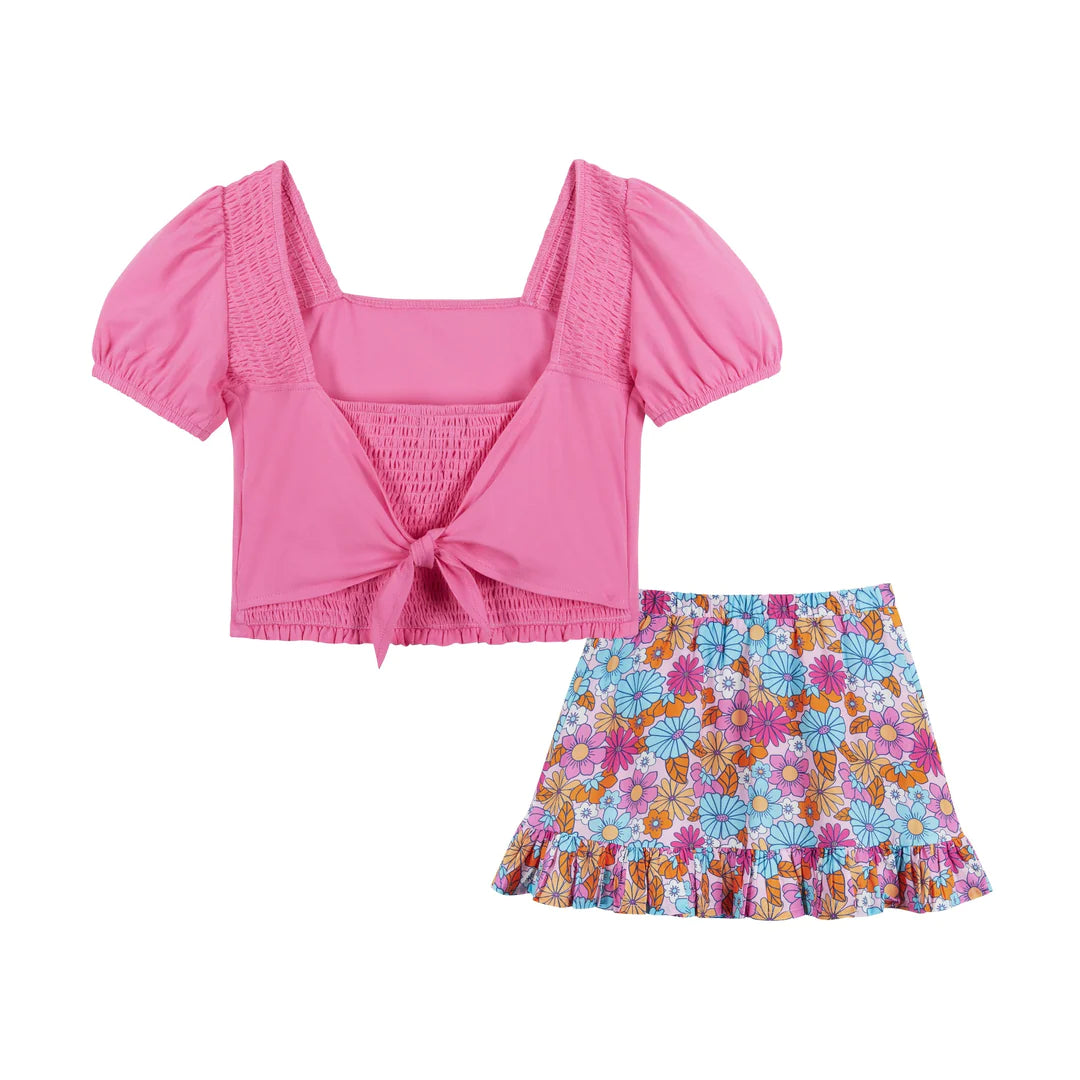 Tween Pink Floral Skirt Set