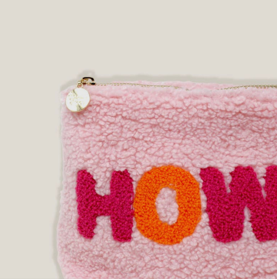 Sherpa Zippered Pink Teddy Pouch-Howdy
