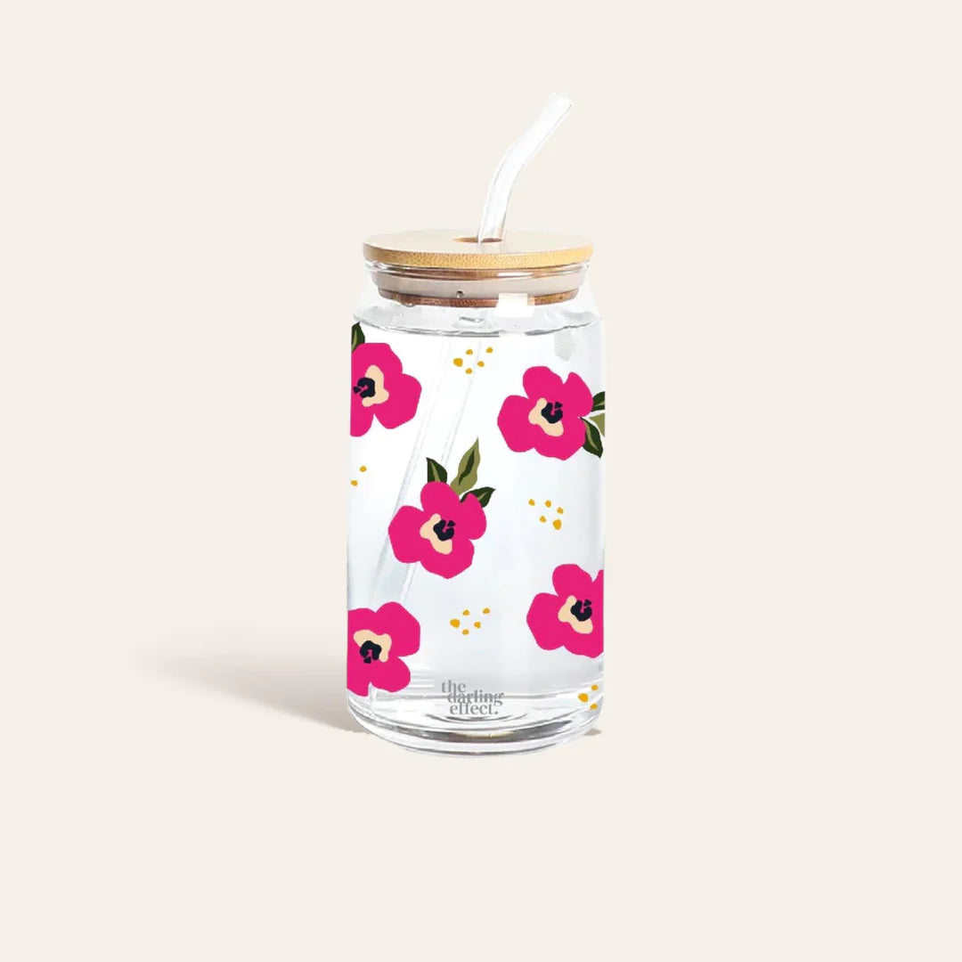 Iced Coffee Cup - Retro Fuchsia Glass Drinkware