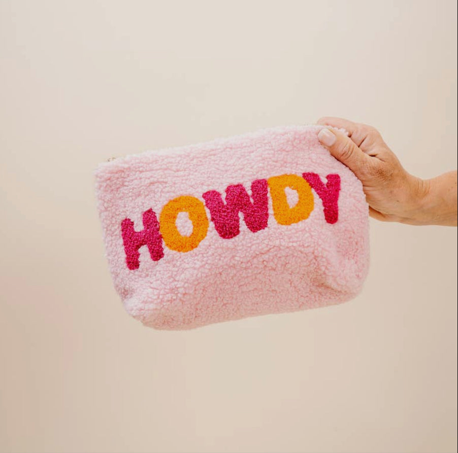 Sherpa Zippered Pink Teddy Pouch-Howdy