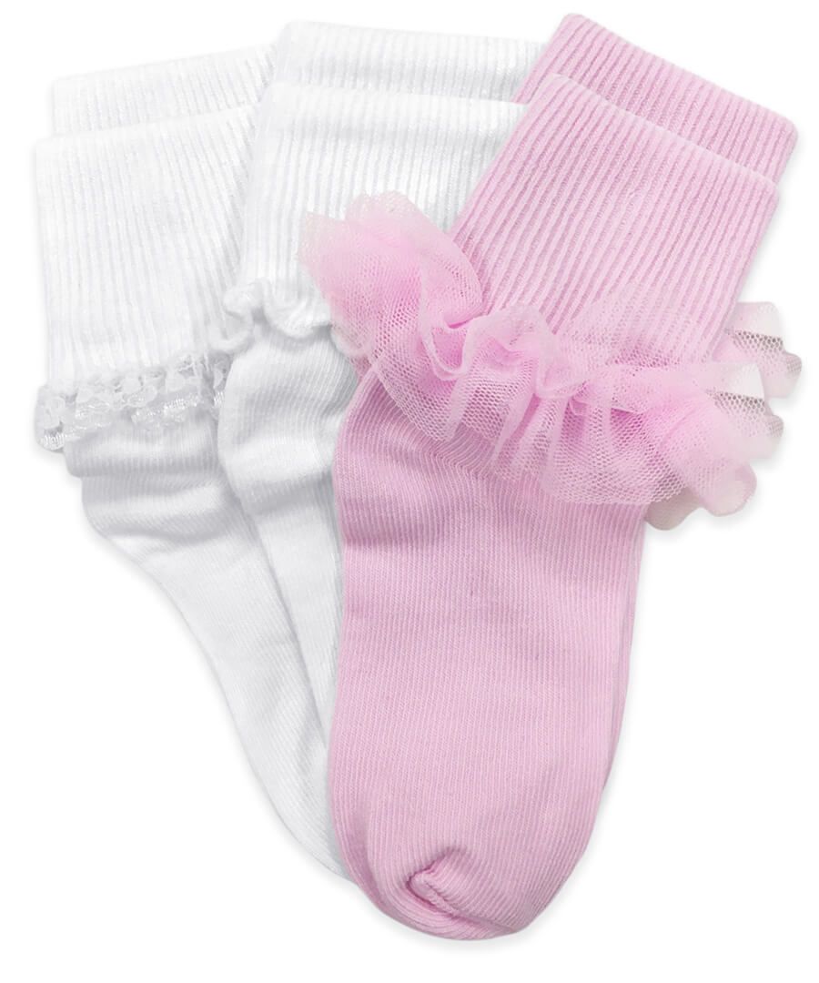 Ruffle/Ripple/Lace Turn Cuff Socks 3 Pair Pack