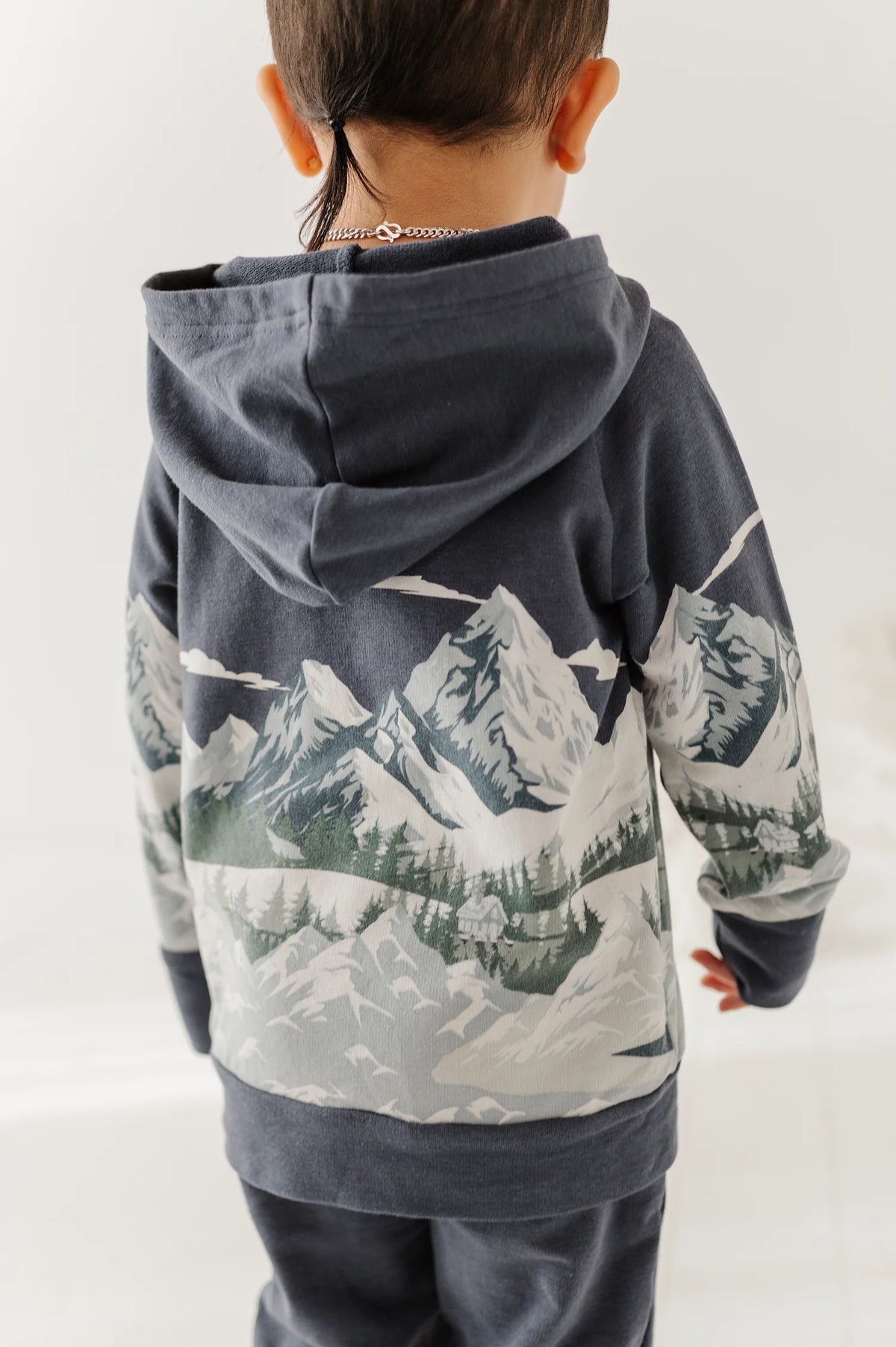 Scenic Raglan Hoodie Mountains On Nightfall Blue