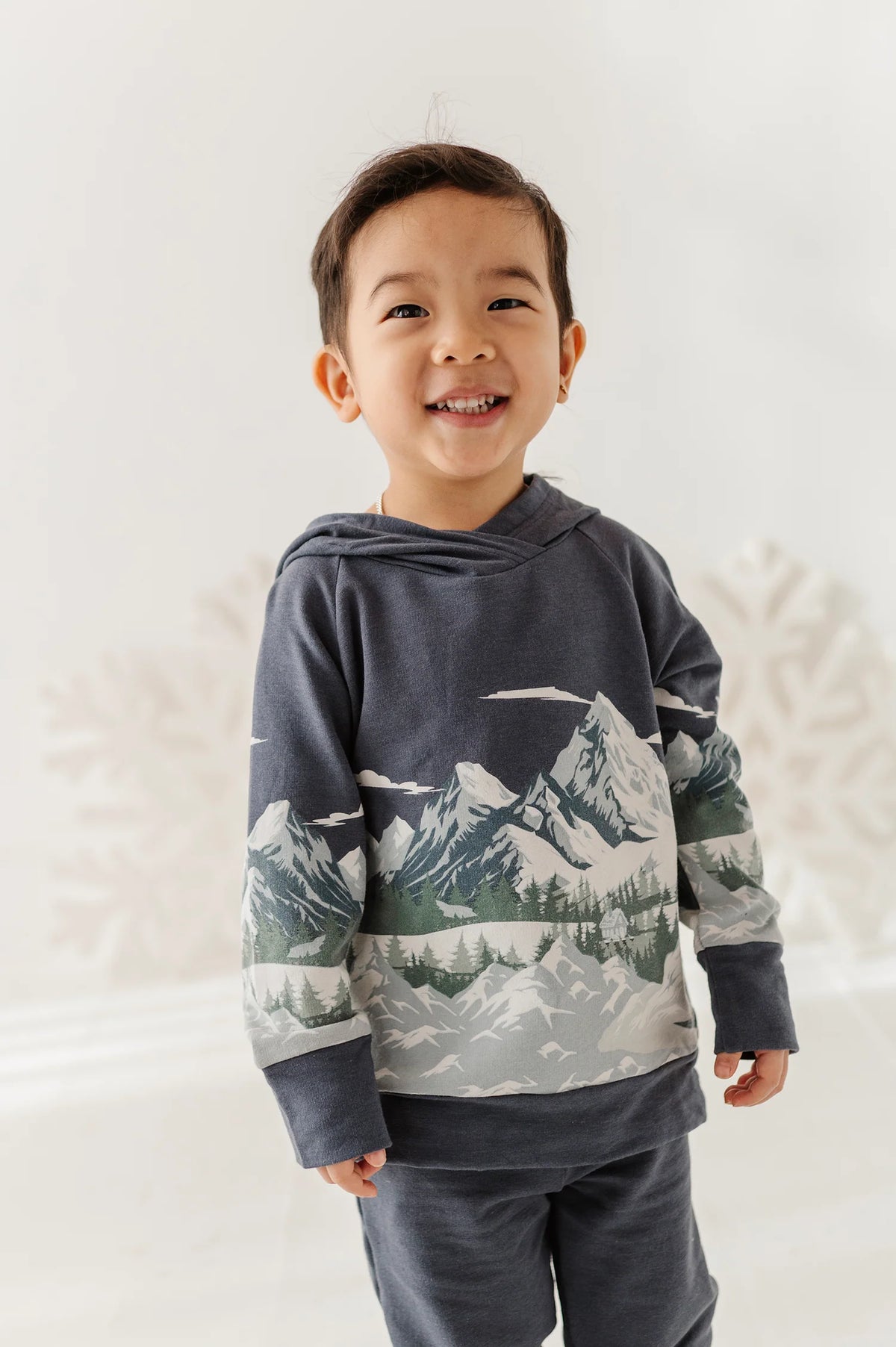 Scenic Raglan Hoodie Mountains On Nightfall Blue