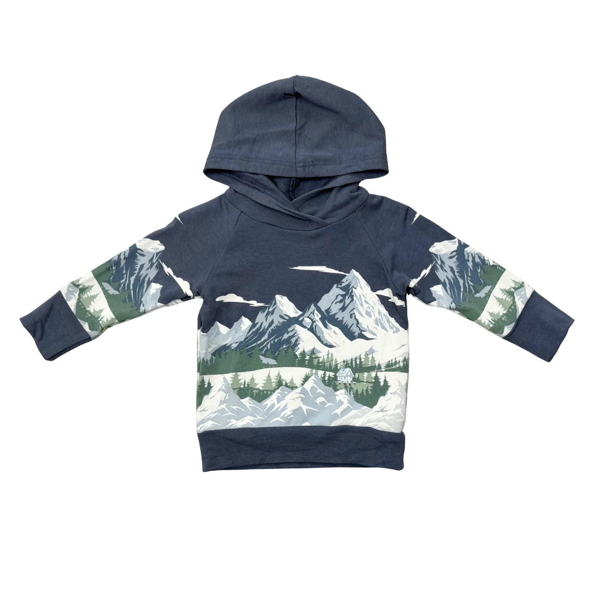 Scenic Raglan Hoodie Mountains On Nightfall Blue