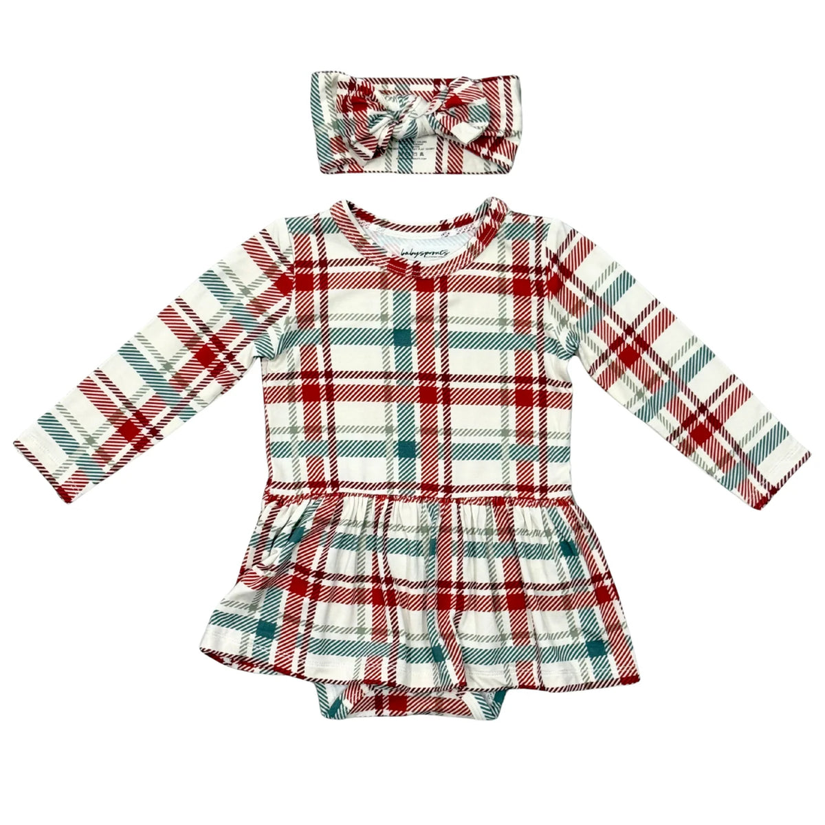 Long Sleeve Bodysuit Dress Set Tartan Plaid